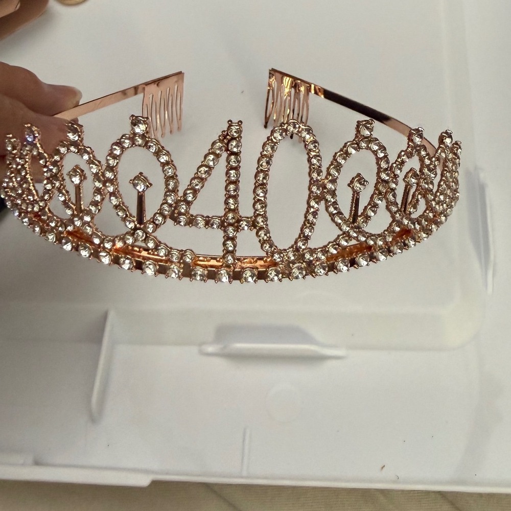Rose Gold 40th Birthday Tiara Rhinestone Crystal Milestone Party Crown Headband